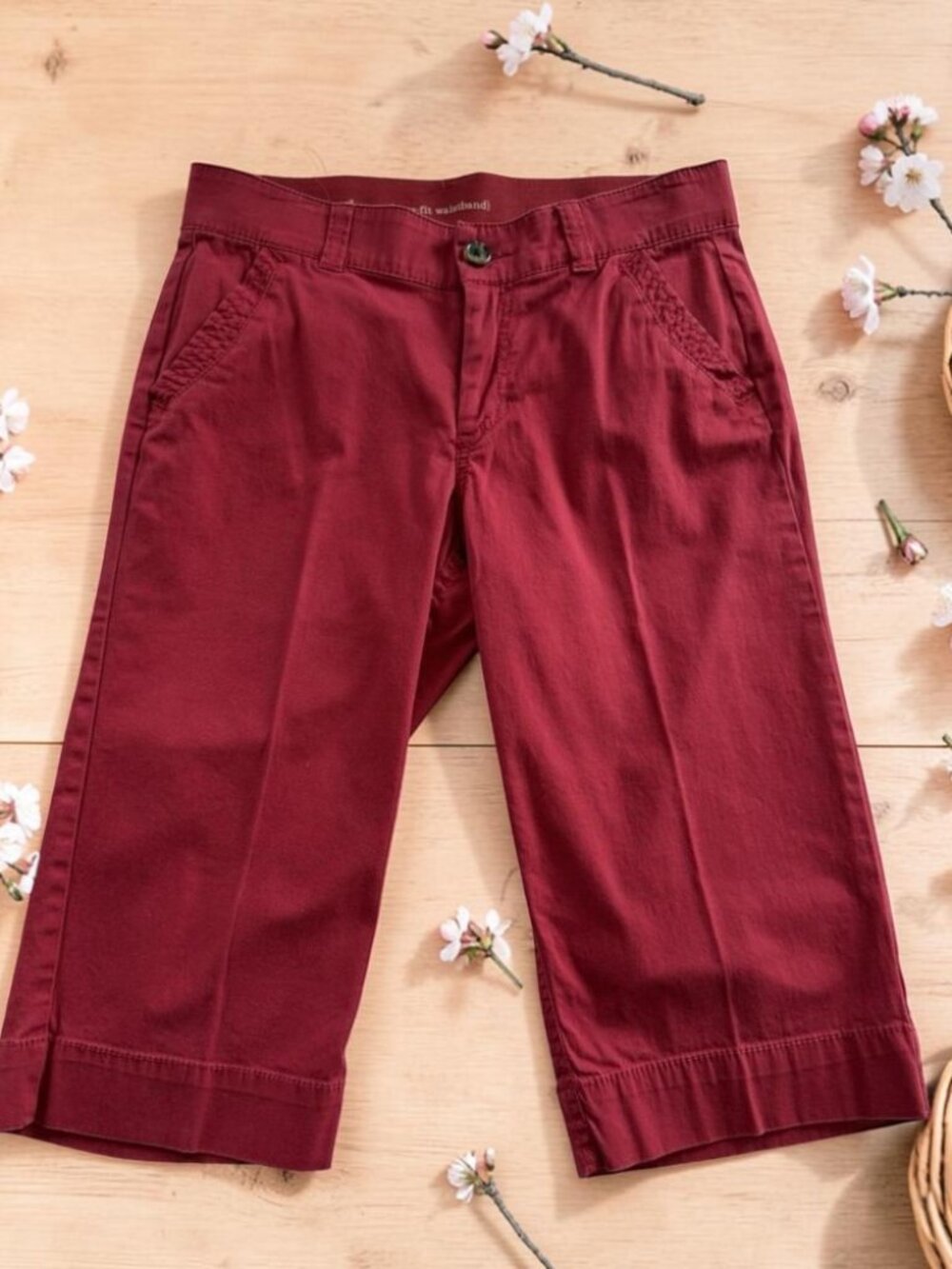 Dockers Womens 6P Red Capri Pants Sure-Fit Waistband Cropped Straight Leg